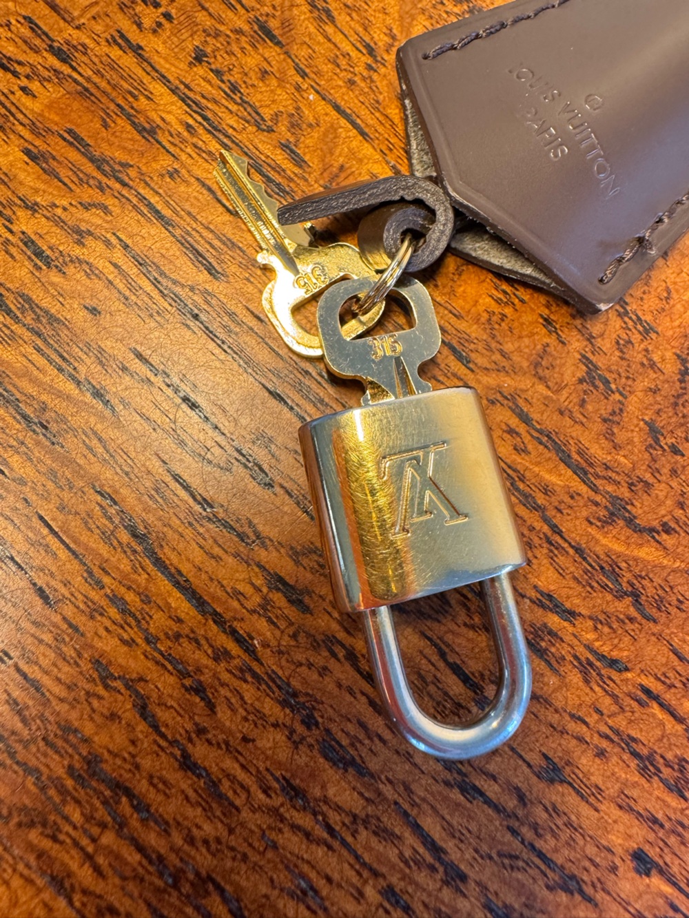 Louis Vuitton Brown Leather Clochette, Lock & Key Set - #315 - Picture 3 of 5